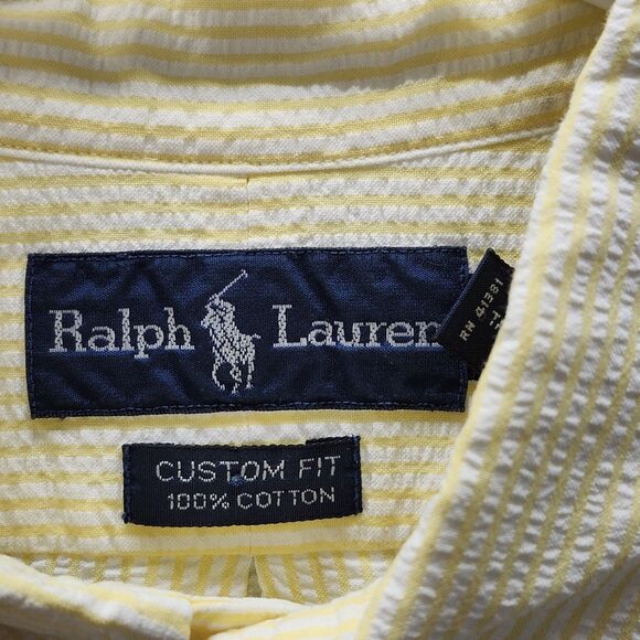 Men's Polo Ralph Lauren Custom Fit Yellow Striped Button Down SS Shirt Size M - Picture 4 of 10